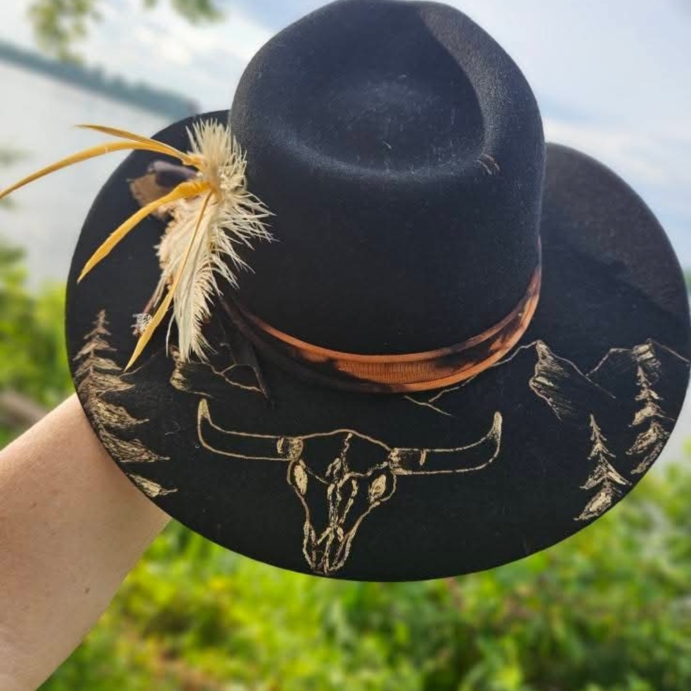 Black Western Hat with Bull Skull Design